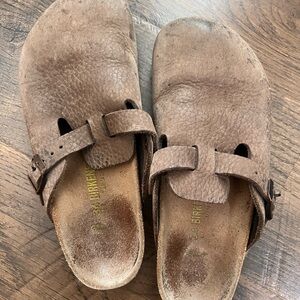 Birkenstock Taupe Leather Slip-Ons